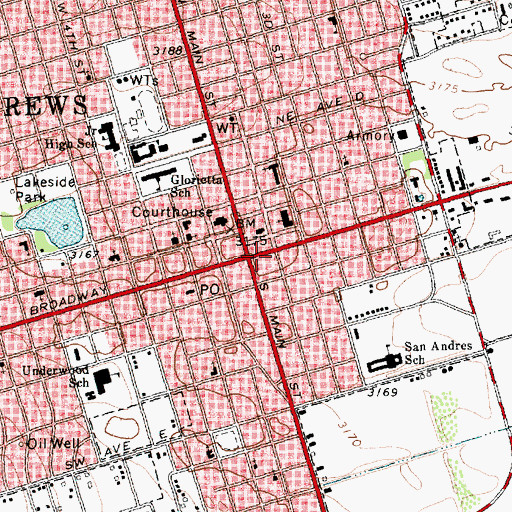Topographic Map of Andrews, TX