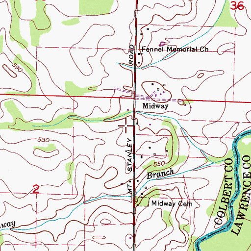 Topographic Map of Midway School, AL