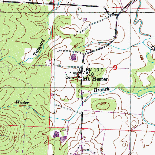 Topographic Map of Mount Hester Cumberland Presbyterian Church, AL