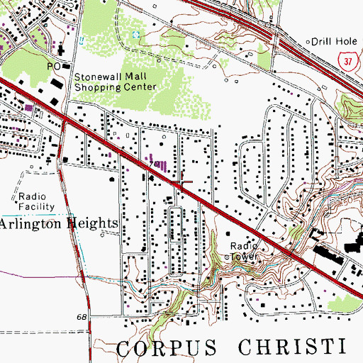 Topographic Map of Arlington Heights, TX