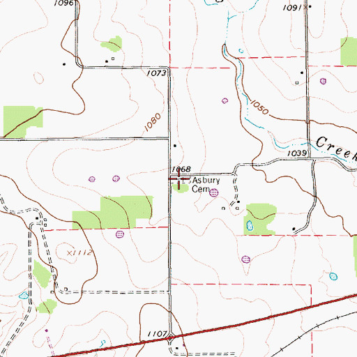 Topographic Map of Asbury Cemetery, TX