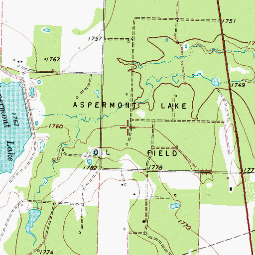 Topographic Map of Aspermont Lake Oil Field, TX