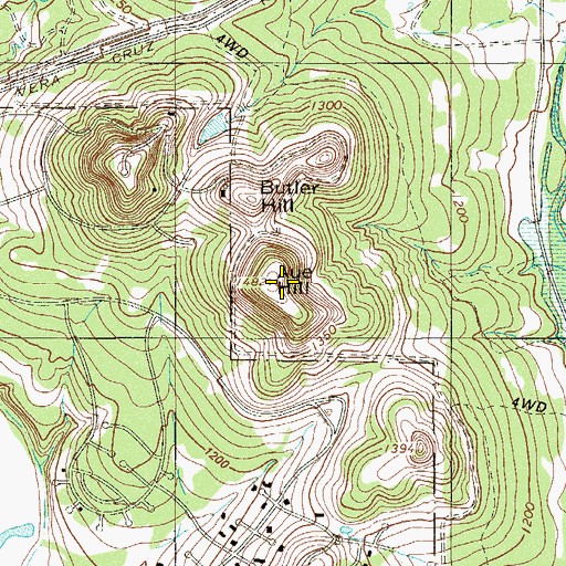 Topographic Map of Aue Hill, TX