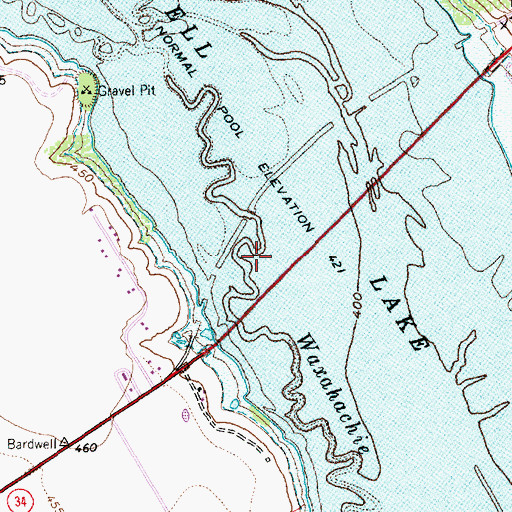 Topographic Map of Bardwell Lake, TX