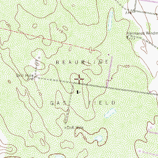 Topographic Map of Beaurline Gas Field, TX