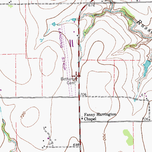 Topographic Map of Bethany Cemetery, TX