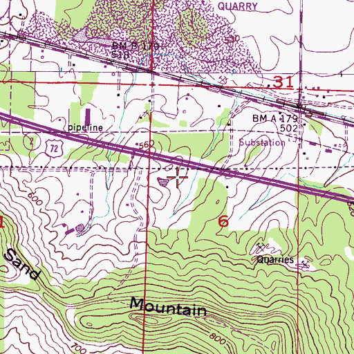 Topographic Map of United States Government Quarry, AL