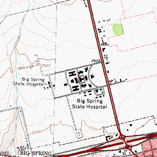 Topographic Map of Big Spring State Hospital, TX