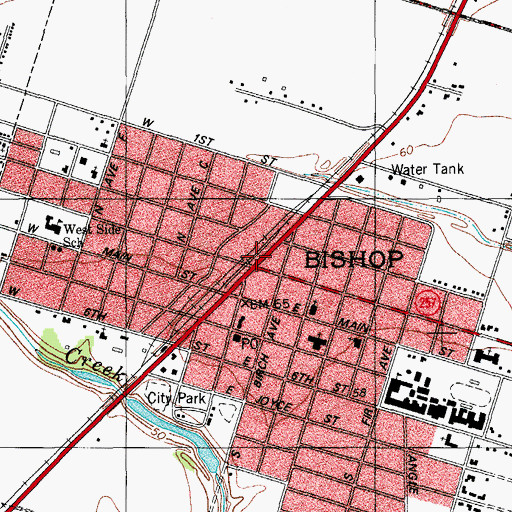 Topographic Map of Bishop, TX