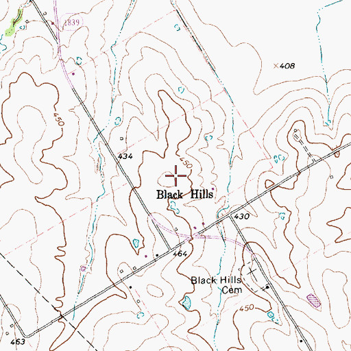 Topographic Map of Black Hills, TX