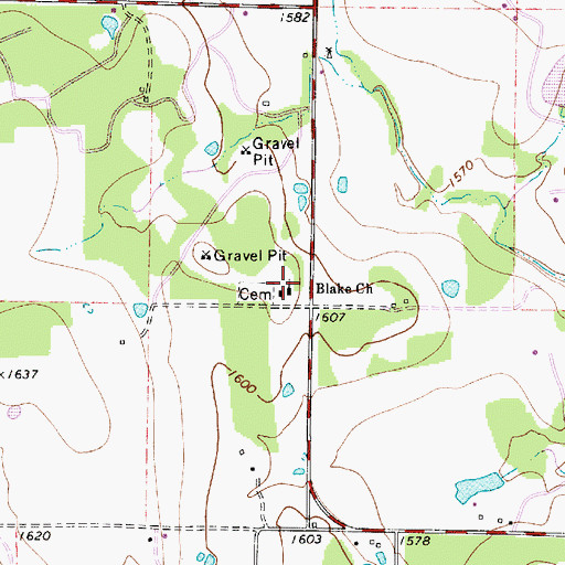 Topographic Map of Blake Church, TX