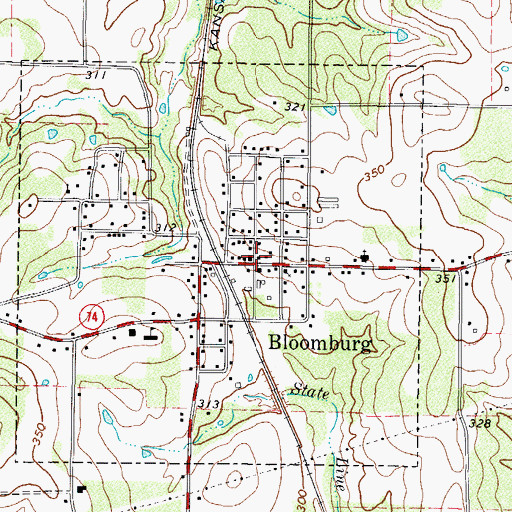 Topographic Map of Bloomburg, TX