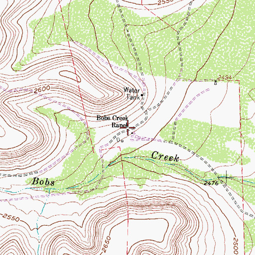 Topographic Map of Bobs Creek Ranch, TX