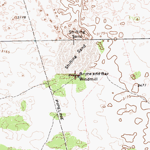 Topographic Map of Bruce and Bar Windmill, TX