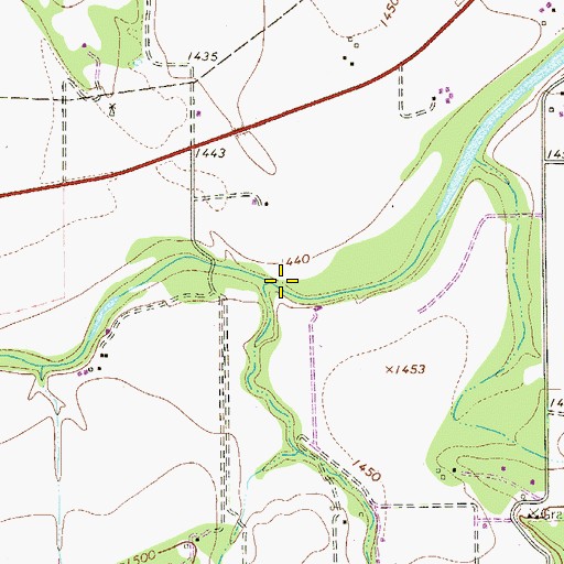 Topographic Map of Bruins Creek, TX