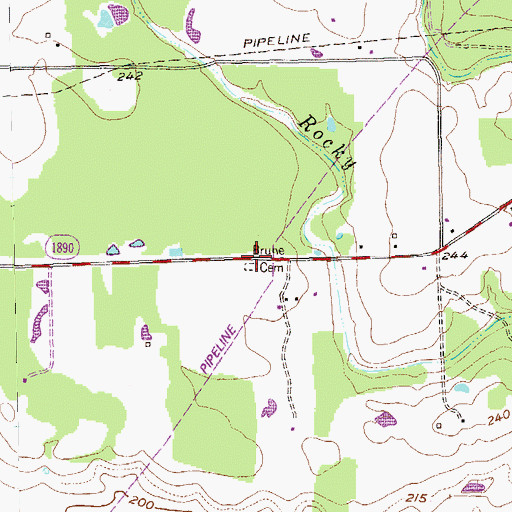 Topographic Map of Brune Cemetery, TX