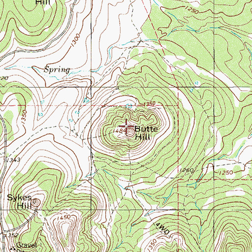 Topographic Map of Butte Hill, TX