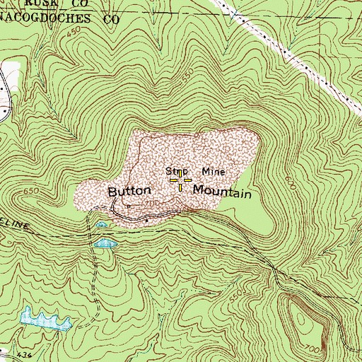 Topographic Map of Button Mountain, TX