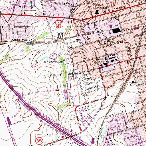 Topographic Map of Calvary Cemetery, TX