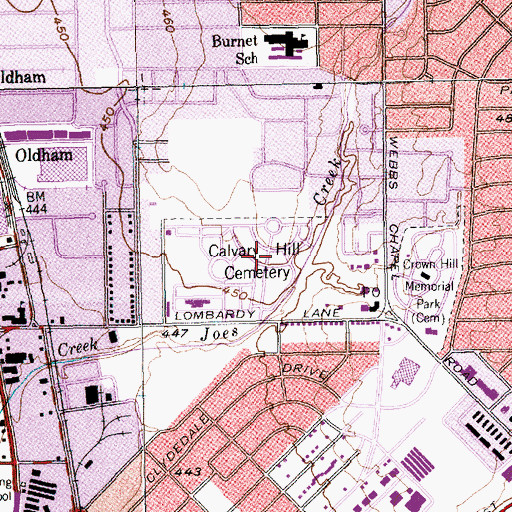 Topographic Map of Calvary Hill Cemetery, TX