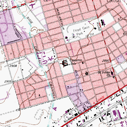 Topographic Map of Cameron School, TX