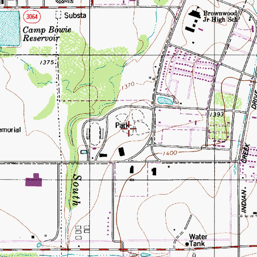 Topographic Map of Camp Bowie Park, TX