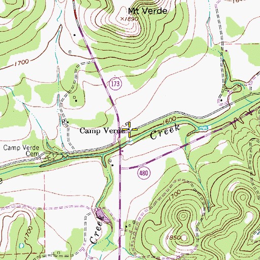 Topographic Map of Camp Verde, TX