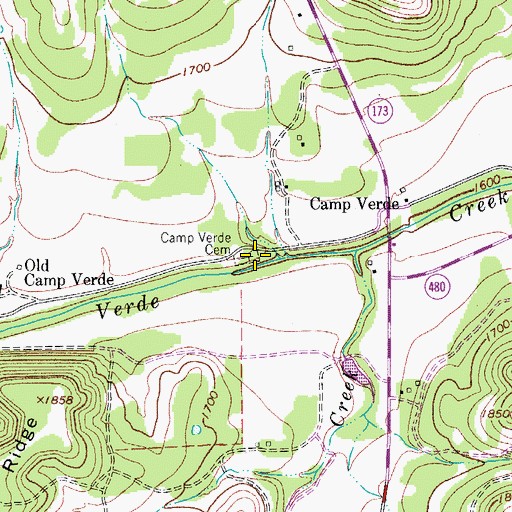 Topographic Map of Camp Verde Cemetery, TX