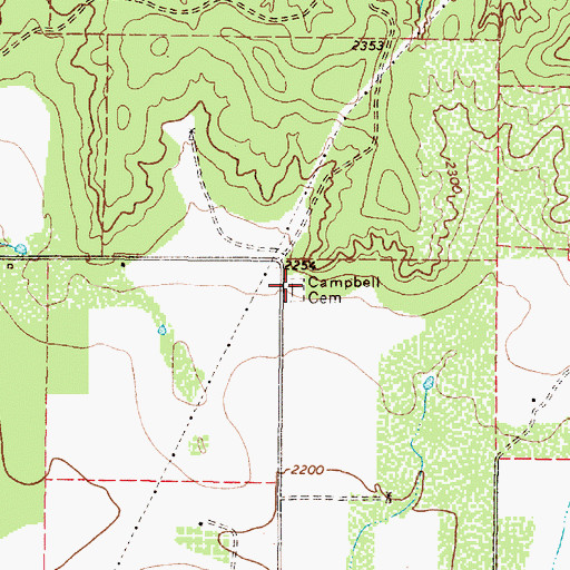 Topographic Map of Campbell Cemetery, TX