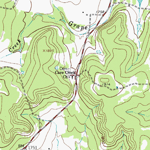 Topographic Map of Cave Creek Church, TX