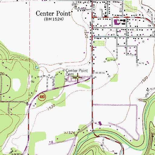 Topographic Map of Center Point Cemetery, TX