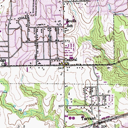 Topographic Map of Central Church, TX