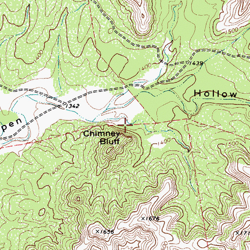 Topographic Map of Chimney Bluff, TX