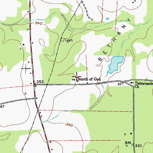 Topographic Map of Church of God, TX