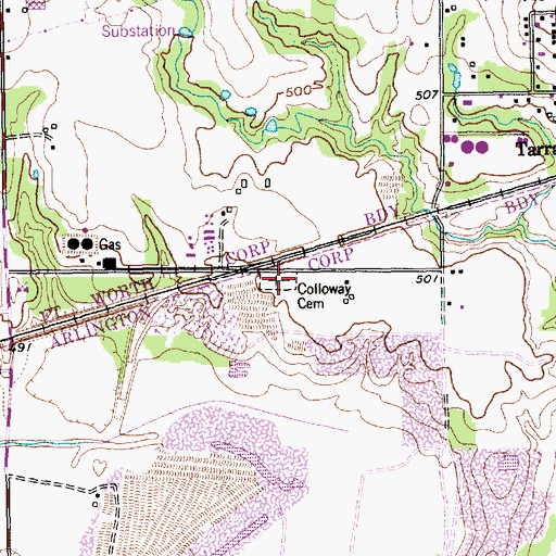 Topographic Map of Colloway Cemetery, TX