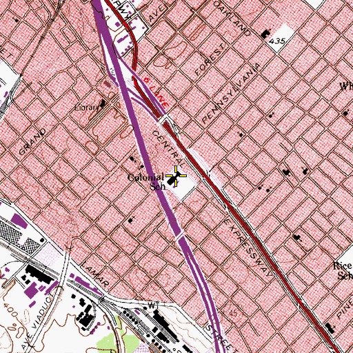 Topographic Map of Colonial School, TX
