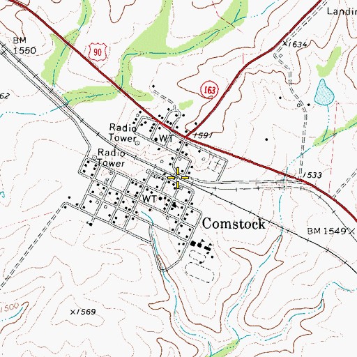 Topographic Map of Comstock, TX