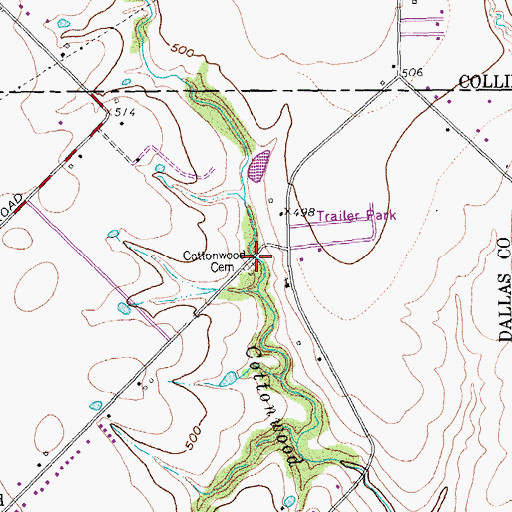 Topographic Map of Cottonwood Cemetery, TX