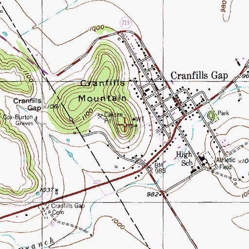 Topographic Map of Cranfills Mountain, TX