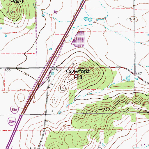 Topographic Map of Crawford Hill, TX