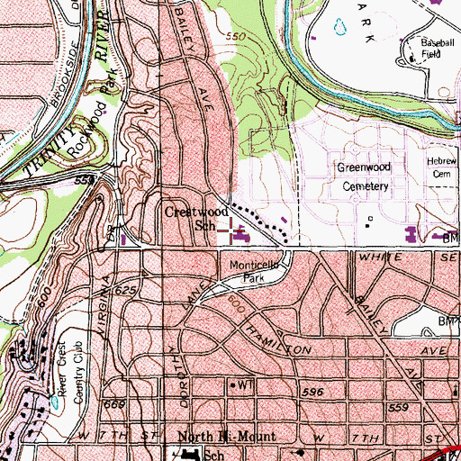 Topographic Map of Crestwood School, TX