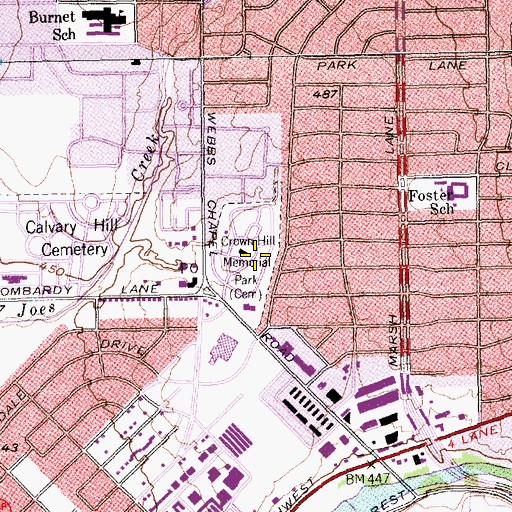 Topographic Map of Crown Hill Memorial Park, TX