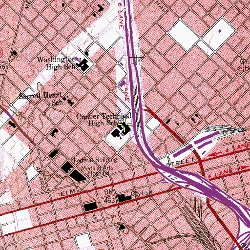 Topographic Map of Crozier Technical High School, TX
