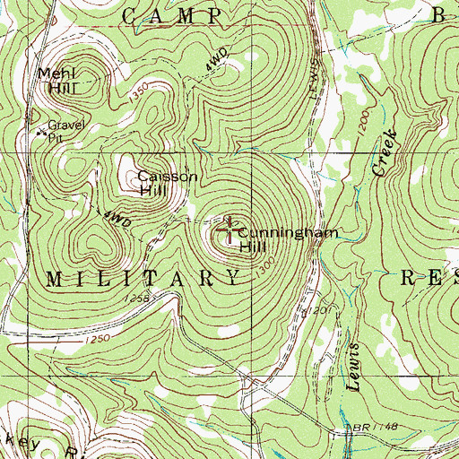 Topographic Map of Cunningham Hill, TX
