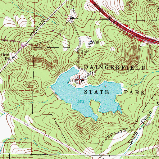 Topographic Map of Daingerfield State Park, TX