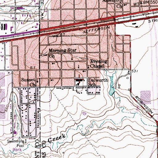 Topographic Map of Dalworth School, TX