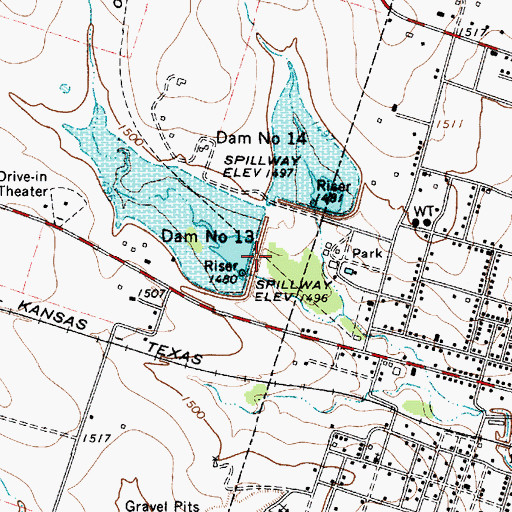 Topographic Map of Dam Number 13, TX