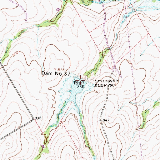 Topographic Map of Dam Number 37, TX