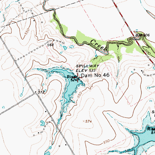 Topographic Map of Dam Number 46, TX