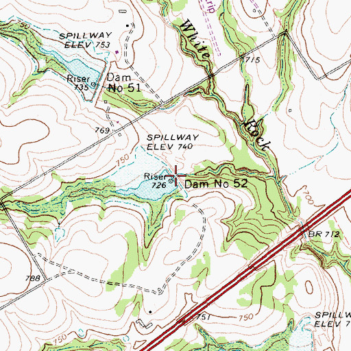 Topographic Map of Dam Number 52, TX